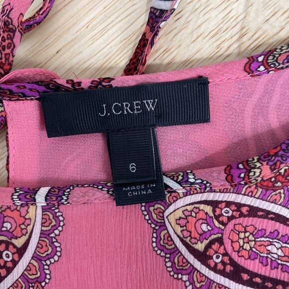 J. Crew Ruffle-Front Silk Chiffon Top‎ Vibrant Paisley Pink Womens Size 6 - Picture 3 of 11